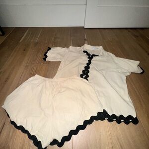 Petal and Pup Cream and Black Scalloped Matching Set